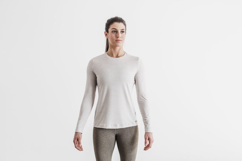 Koszulki Nobull Long Sleeve Damskie Białe | 625130-CJK