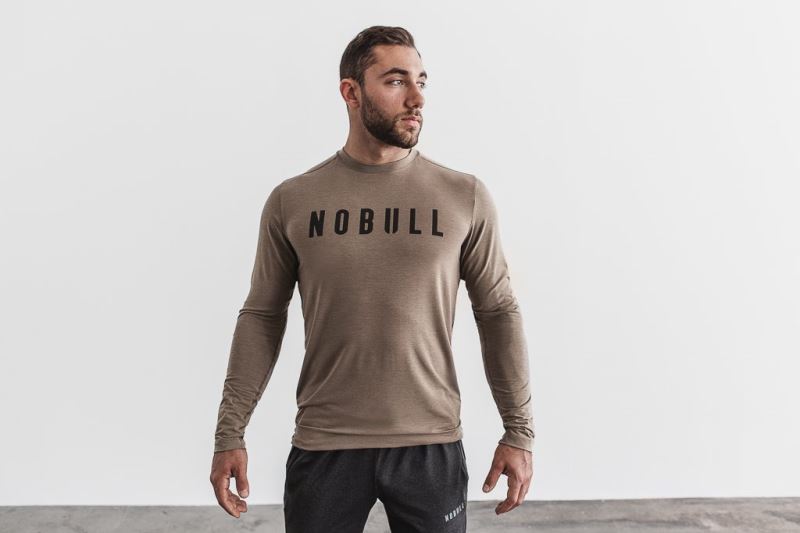 Koszulki Nobull Long Sleeve Męskie Brązowe | 047856-XUH