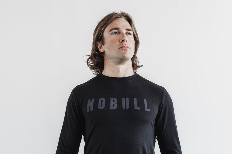 Koszulki Nobull Long Sleeve Męskie Czarne | 721490-JXU