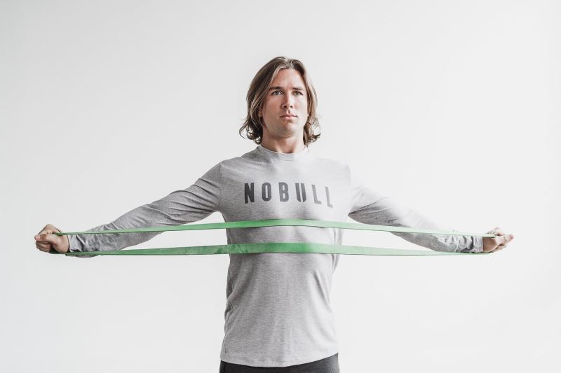 Koszulki Nobull Long Sleeve Męskie Szare | 835270-TCY