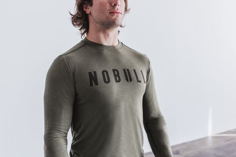 Koszulki Nobull Long Sleeve Męskie Zielone | 490162-IHX