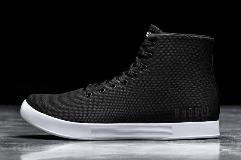 Trampki Nobull High-Top Płócienne Damskie Czarne Białe | 739608-YIV