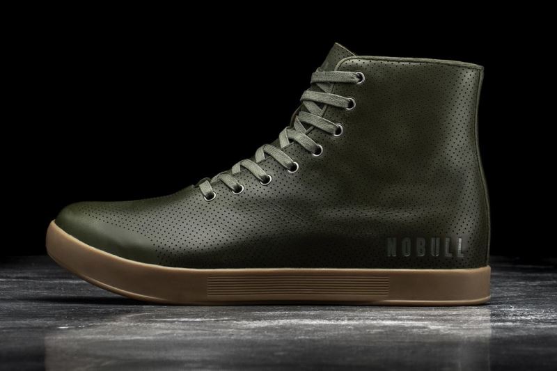 Trampki Nobull High-Top Skórzane Męskie Zielone | 297843-OKC